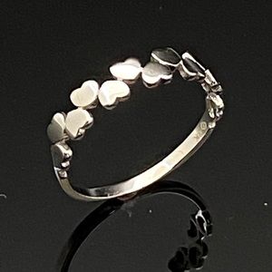 Solid 14K White Gold  Double Hearts Band Ring7